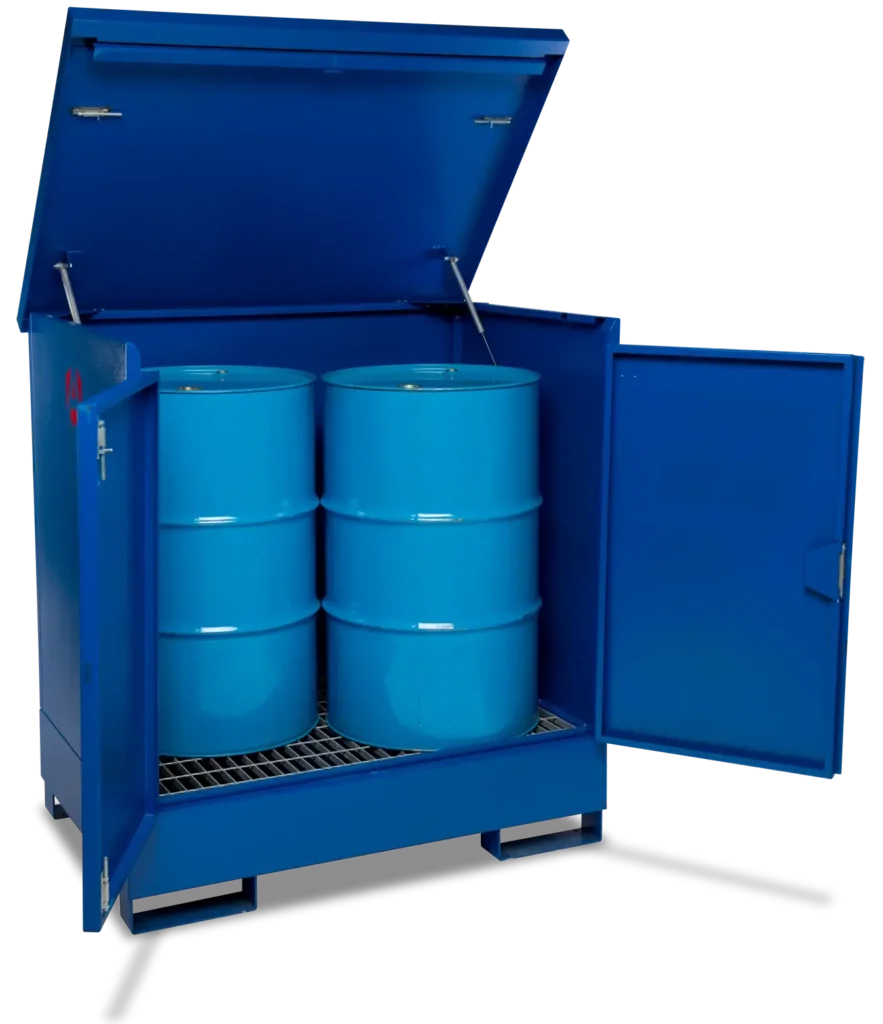 Armorgard DB2 front left doors open with props drums 1