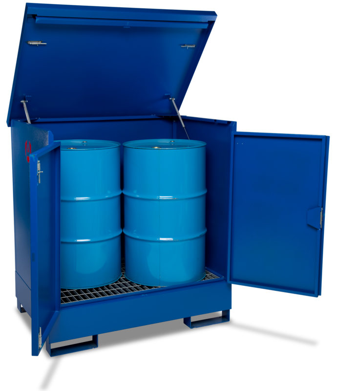 Armorgard DB2 Front Left Doors Open With Props Drums