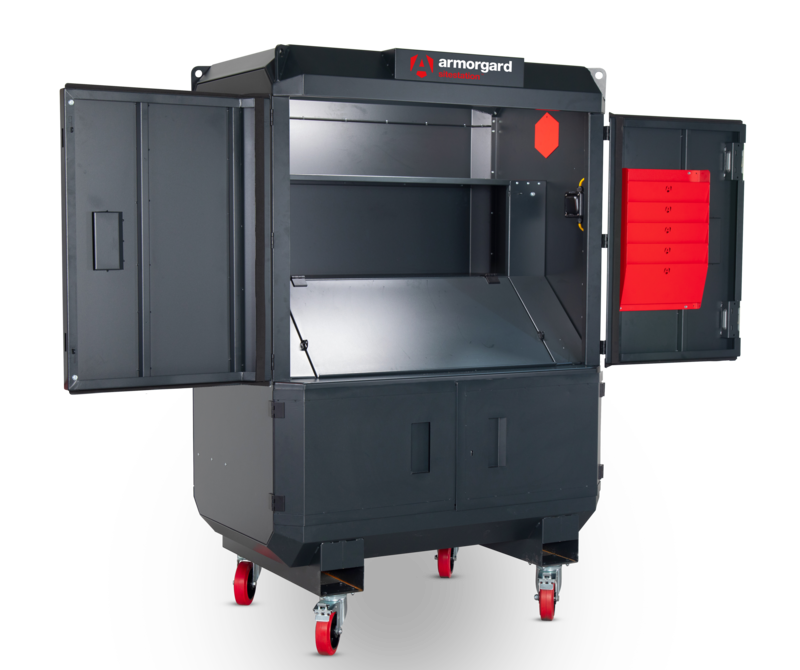 Armorgard SS2 front left upper doors open flap down light on