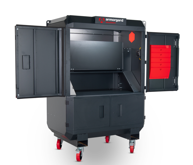 Armorgard SS2 Front Left Upper Doors Open Flap Up Light On