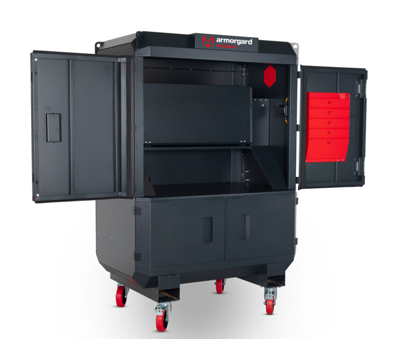 Armorgard SS2 front left upper doors open flap up