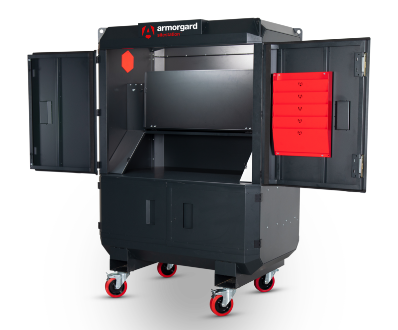 Armorgard SS2 front right upper doors open flap up light on