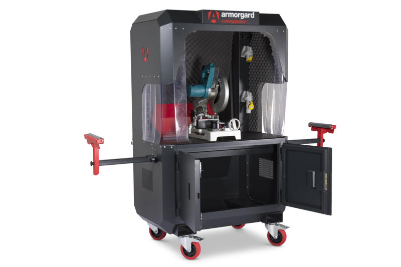 Armorgard SS7 front left doors open back out arms out with saw