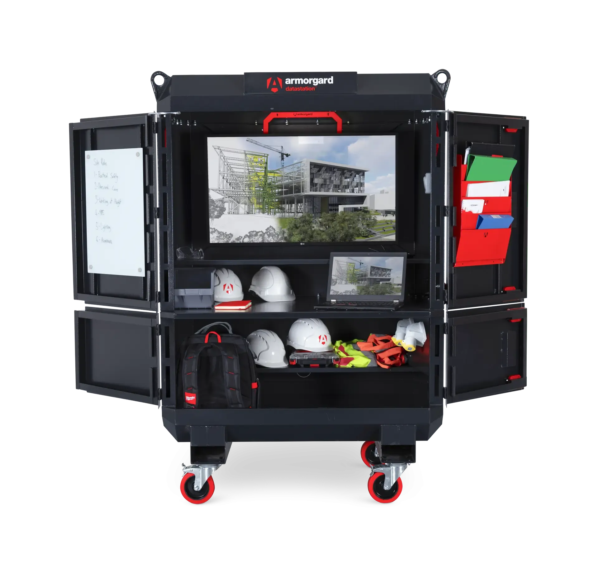 DS2 110 front doors fully open screen on props