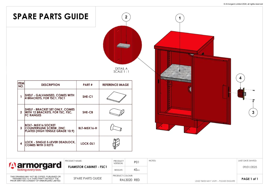 FlamStor Cabinet FSC1 Spare Parts Guide