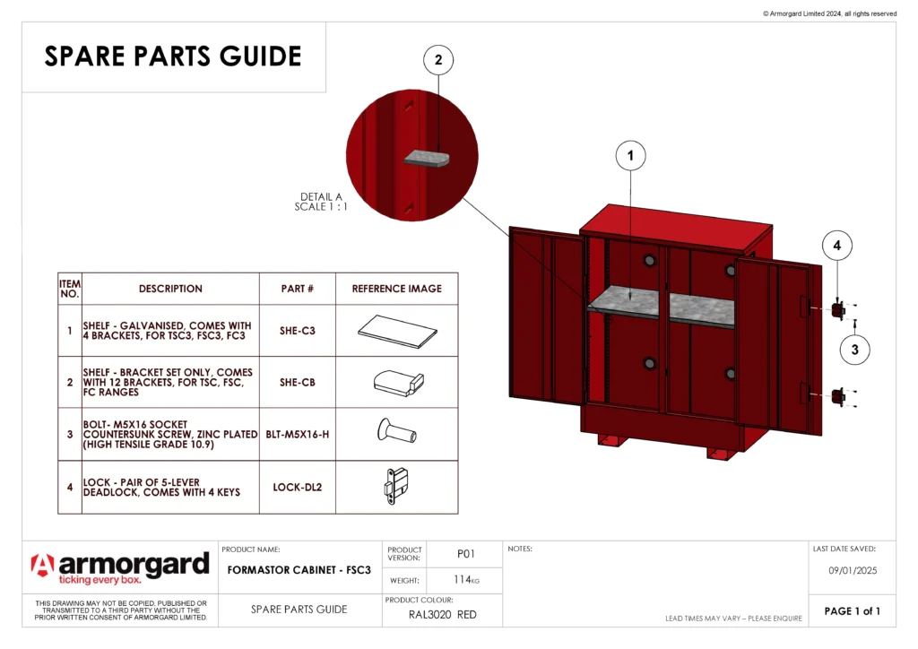 FlamStor Cabinet FSC3 Spare Parts Guide