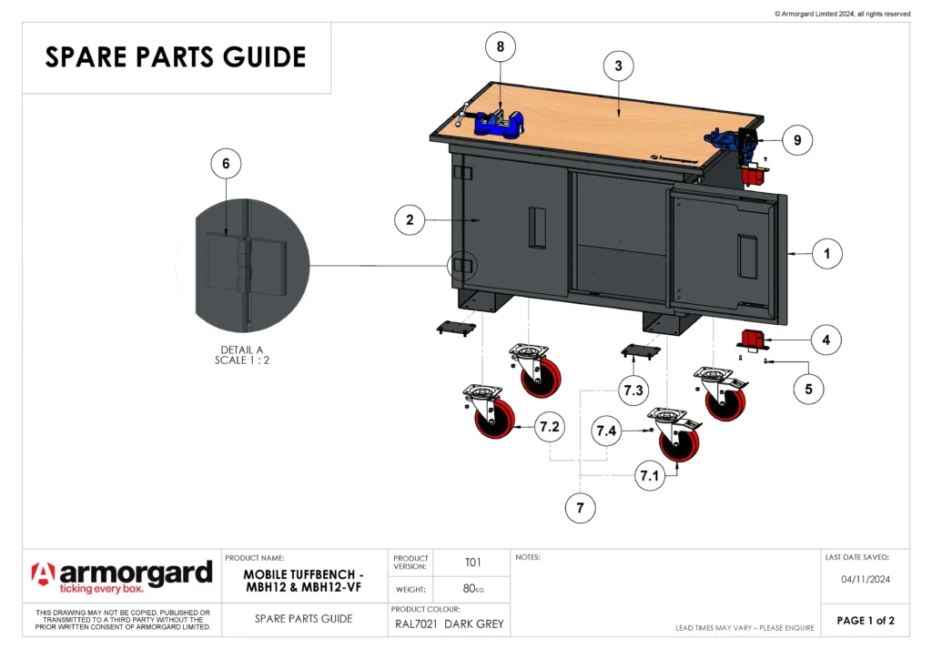 Mobile TuffBench MBH12 & MBH12 VF Spare Parts Guide 1