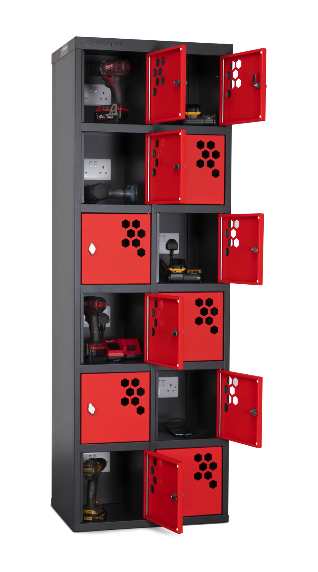 PWS12P Front Left Doors Open Tool Battery Chargers In Lockers