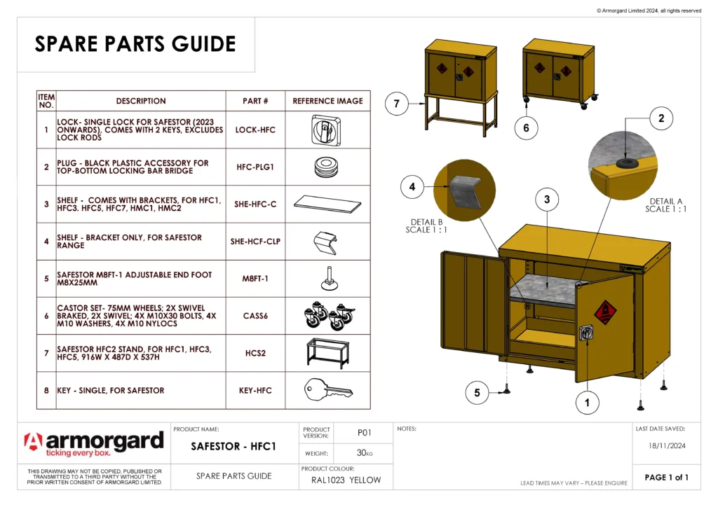 SafeStor HFC1 Spare Parts Guide