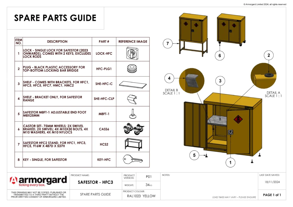 SafeStor HFC3 Spare Parts Guide