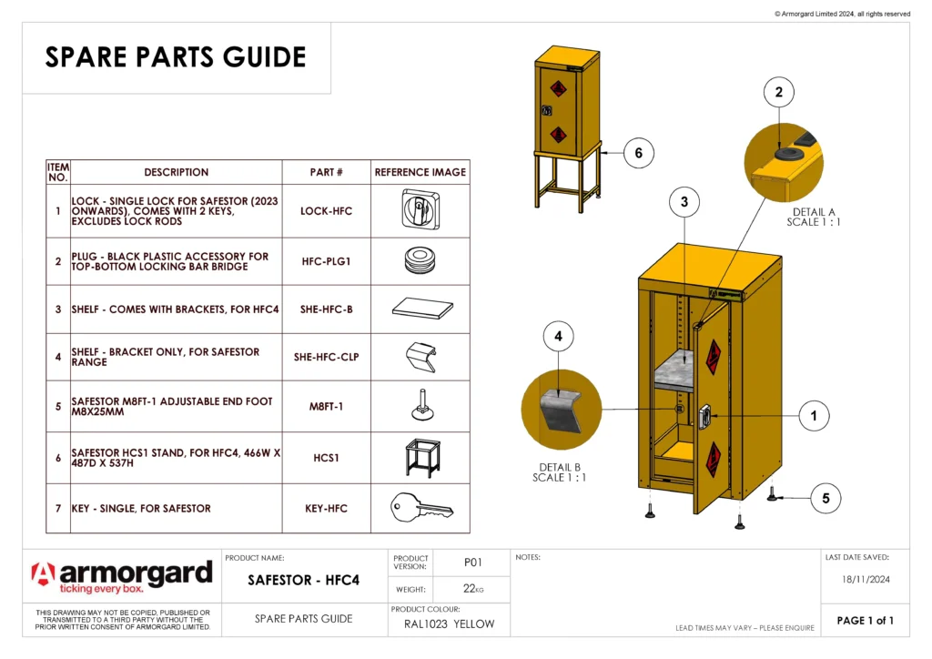 SafeStor HFC4 Spare Parts Guide