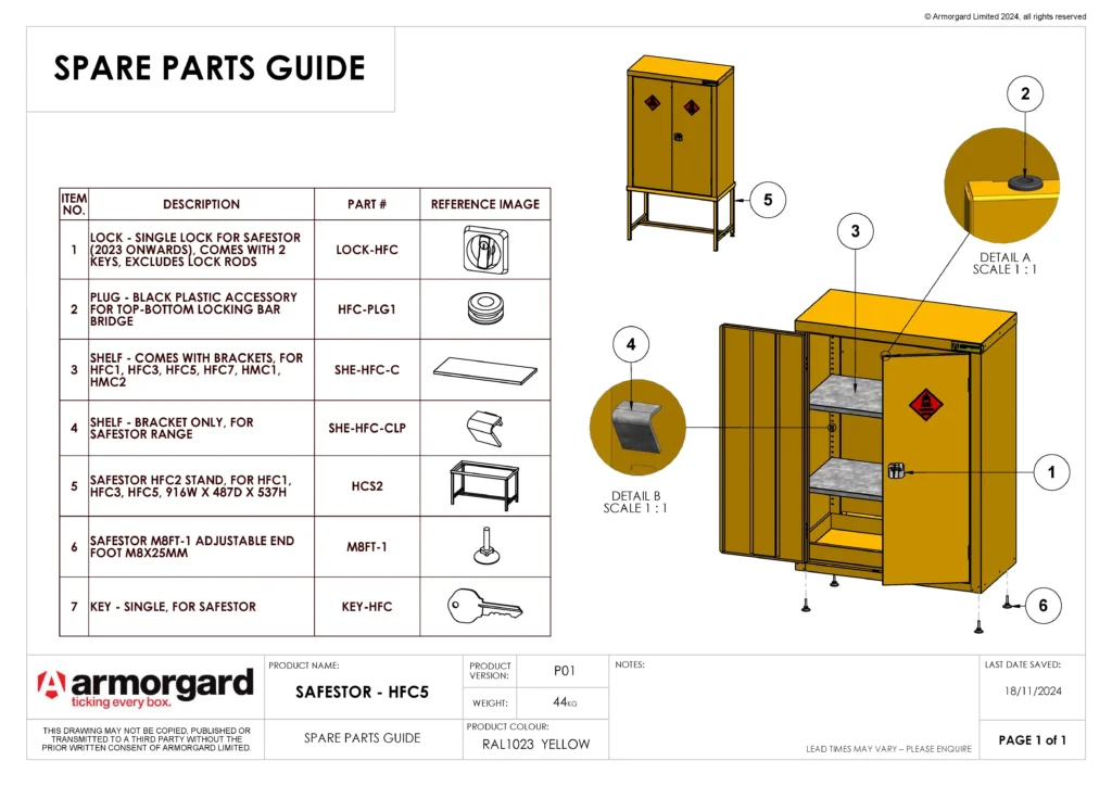 SafeStor HFC5 Spare Parts Guide