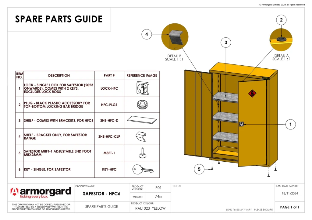 SafeStor HFC6 Spare Parts Guide