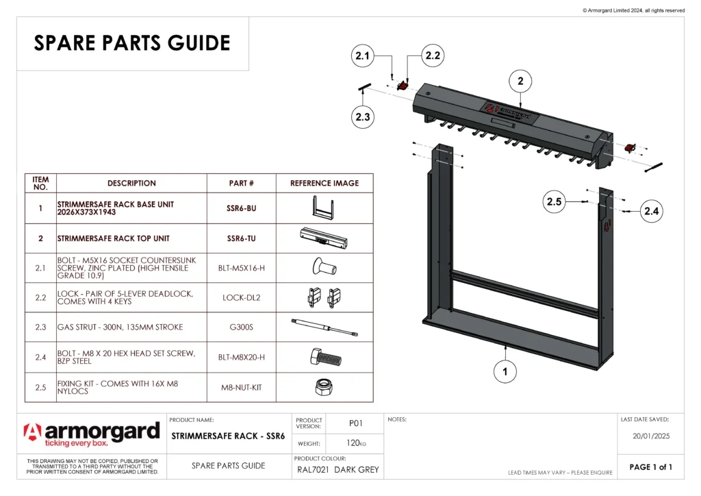 StrimmerSafe Rack SSR6 Spare Parts Guide