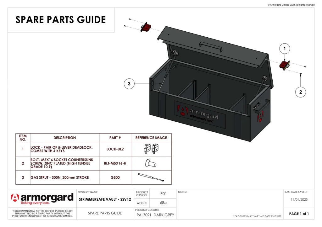 StrimmerSafe Vault SSV12 Spare Parts Guide