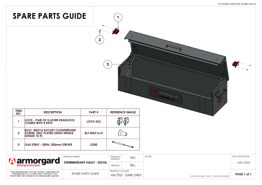 StrimmerSafe Vault SSVX6 Spare Parts Guide